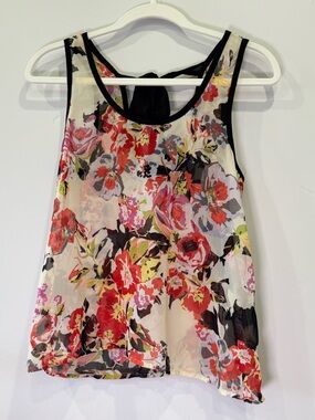 Y2K Wet Seal Floral Sleeveless Chiffon Tank Top - Cream & Red
